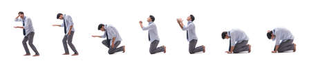 Young barefooted businessman isolated on whiteの写真素材