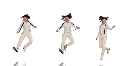 Man in funny concept isolated on whiteの写真素材