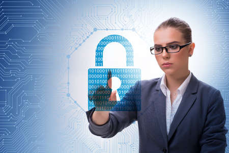 Man in digital security concept pressing buttonの写真素材