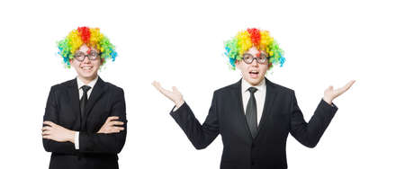 Clown businessman isolated on whiteの写真素材