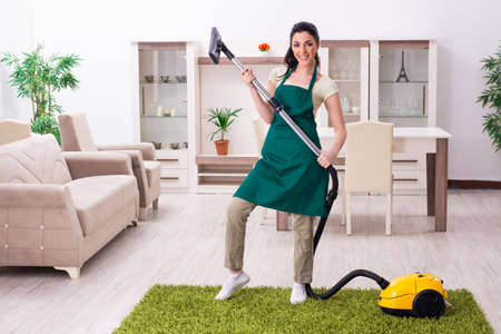 Young female contractor doing houseworkの写真素材