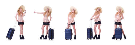 Young girl traveller isolated on whiteの写真素材