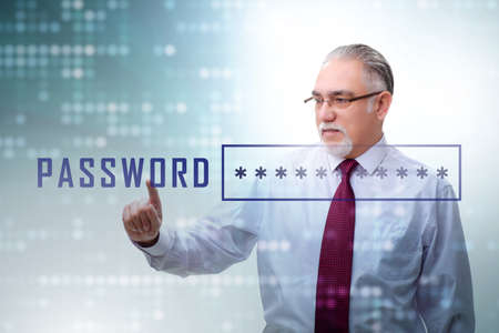 Man in digital security concept pressing buttonの写真素材