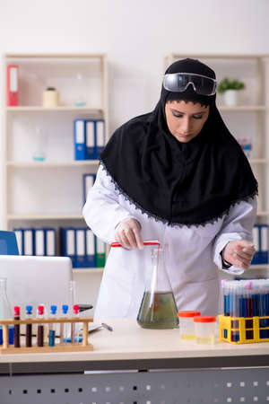 Female chemist in hijab working in the labの写真素材