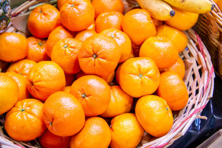Citrus fruits at the market display stall