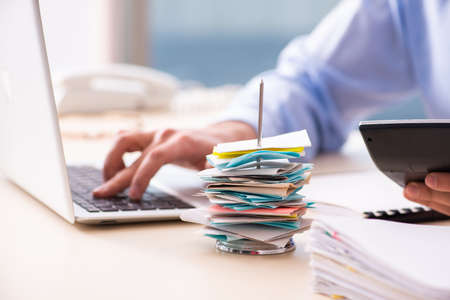 Young male employee in budget planning concept