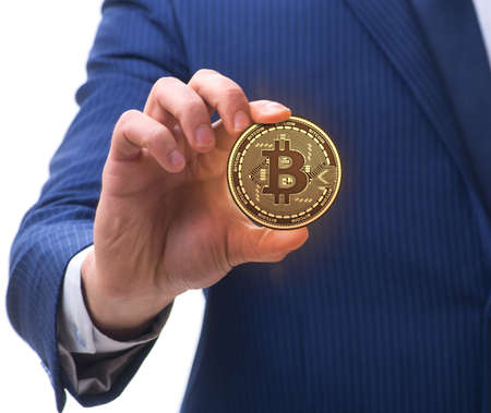 Businessman in bitcoin price increase concept
