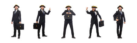 Businessman with tricorn and briefcase isolated on whiteの写真素材