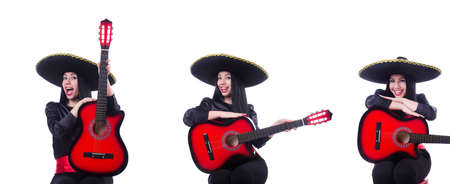 Guitar player isolated on the whiteの写真素材