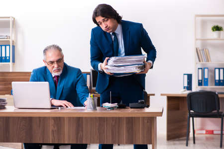 Young and old employees working together in the officeの写真素材