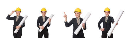 Woman engineer with draft papersの写真素材