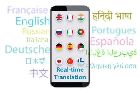 Concept of real time translation with smartphone app - 3d renderの写真素材