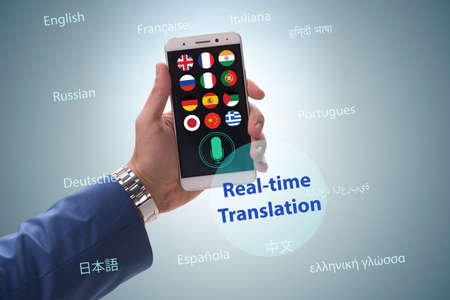 Concept of real time translation with smartphone appの写真素材