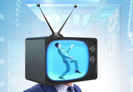 Man with television head in tv addiction concept