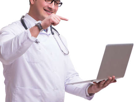 Doctor in telemediine mhealth concept on whiteの写真素材