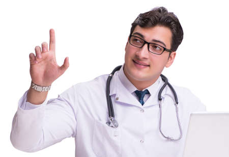 Doctor in telemediine mhealth concept on whiteの写真素材