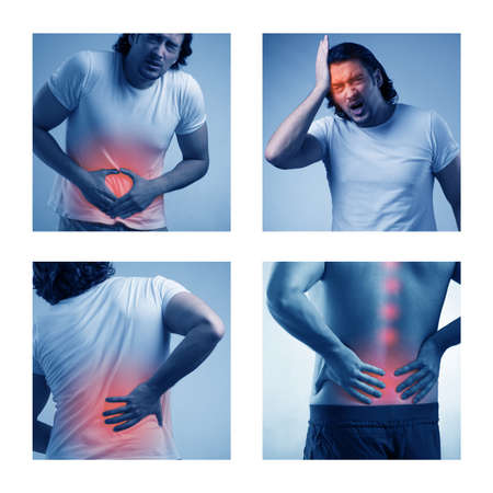 Collage of man suffering from acute pain