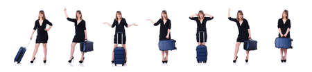 Young girl traveller isolated on whiteの写真素材