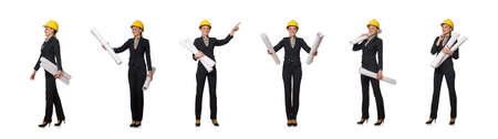 Woman engineer with draft papersの写真素材