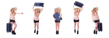 Young girl traveller isolated on whiteの写真素材