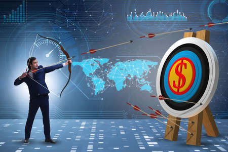 Businessman aiming arrow with bow