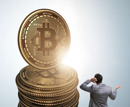 Businessman in cryptocurrency blockchain conceptの写真素材