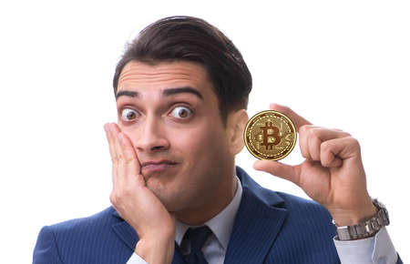 Businessman in bitcoin price increase concept