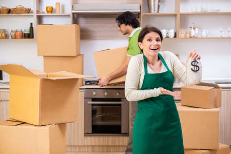 Mother and son moving to new flat