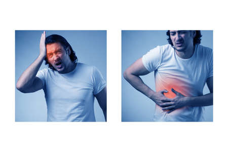 Collage of man suffering from acute pain