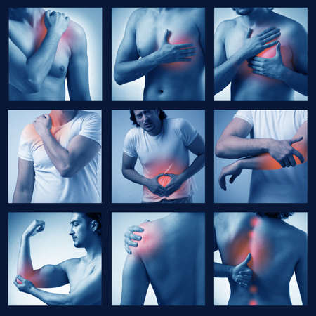 Collage of man suffering from acute painの写真素材