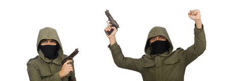 Masked man in criminal concept on white