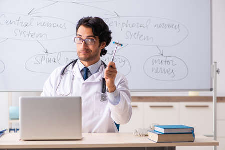 Young male doctor neurologist in front of whiteboardの写真素材