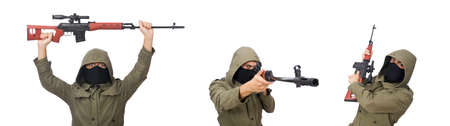 Man with a gun isolated on a white backgroundの写真素材