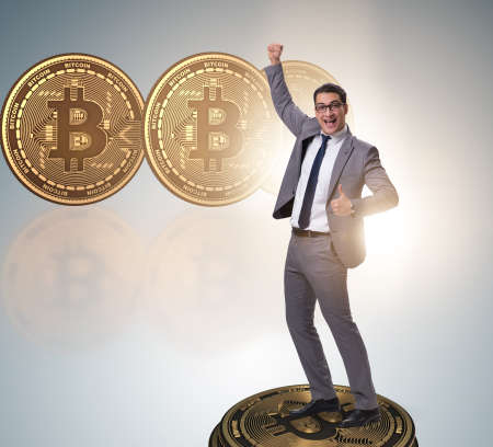 Businessman in cryptocurrency blockchain conceptの写真素材