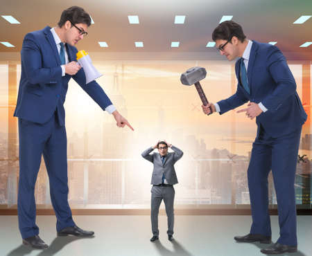 Bad angry boss harassing employee in business concept
