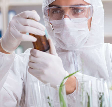 Biotechnology scientist chemist working in labの写真素材