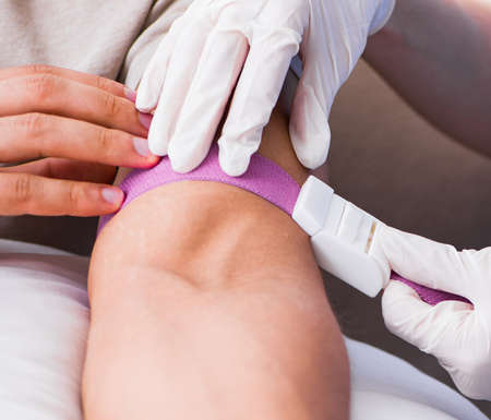 Patient getting blood transfusion in hospital clinicの写真素材