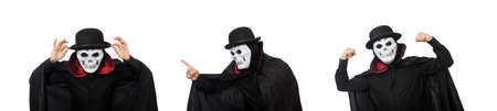 The man in horror costume with mask isolated on white background