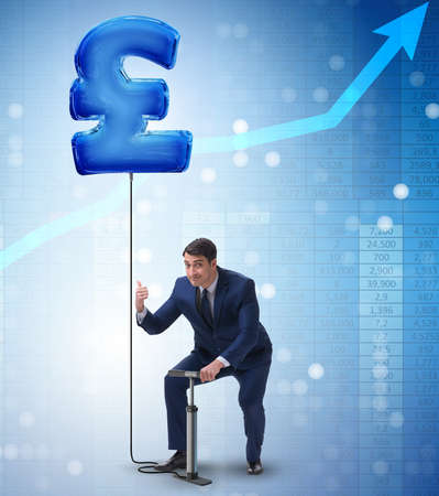 Businessman pumping british pound sterling sign in business concの写真素材