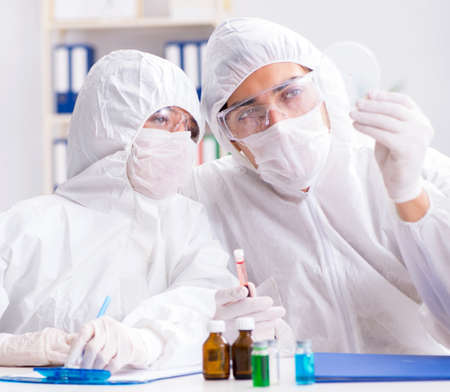 Two chemists working in the labの写真素材