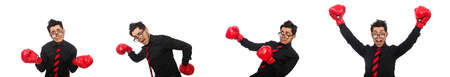 Man businessman with red boxing glovesの写真素材