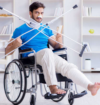 Injured young man recovering at home