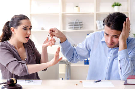 Young family in marriage divorce conceptの写真素材