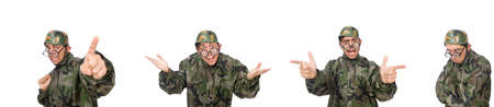 Military man with a gun isolated on whiteの写真素材