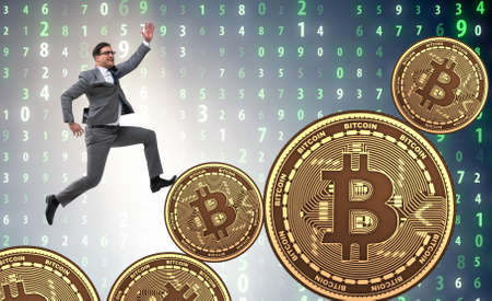 Businessman in bitcoin price increase concept