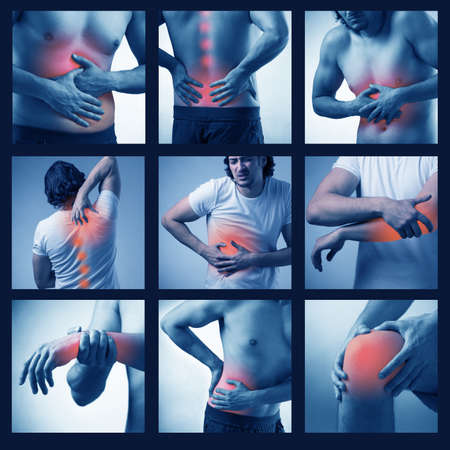 Collage of man suffering from acute painの写真素材