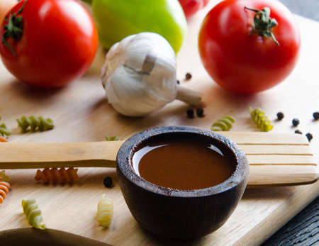 Ingredients ready for italian pasta sauceの写真素材