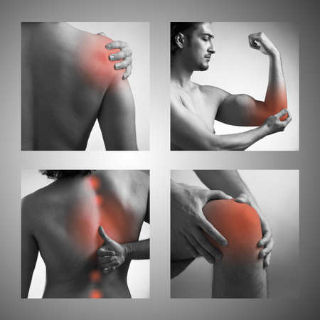 Collage of man suffering from acute pain