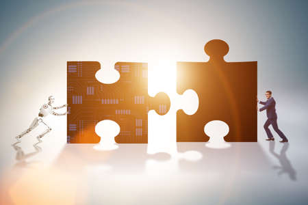 Robot and human cooperating in jigsaw puzzle