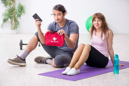 Young woman feeling bad during training in first aid concept